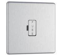 BG Electrical Unswitched Fused Spur Connection Unit, Double Pole, Screwless Front Plate, Slim Profile, Premium Flatplate, Brushed Steel, 13A, FBS54