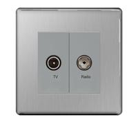 BG FBS66 Flatplate Screwless Diplex TV/FM Socket - Brushed Steel