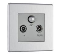 BG FBS67 Flatplate Screwless Triplex TV/FM/Sat Socket - Brushed Steel