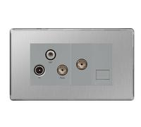 BG FBS68 Flatplate Screwless Triplex TV/FM/Sat Socket + Return & Tel. - Brushed Steel