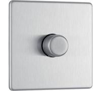 BG FBS81 Flatplate Screwless 2-Way Single Trailing Edge Dimmer Push On/Off - Brushed Steel
