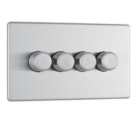 Screwless Flatplate Brushed Steel 400W Quadruple Dimmer Switch 2-Way Push On/Off FBS84P-01