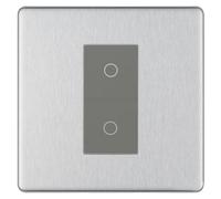 BG FBSTDM1G Brushed Steel Screwless 1 Gang Single Master Touch Dimmer Switch Grey Insert
