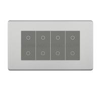 BG FBSTDM4G Brushed Steel Screwless 4 Gang Quad Master Touch Dimmer Switch Grey Inserts