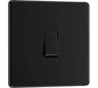 BG Electrical Single Intermediate Wall Light Switch, Screwless Front Plate, Slim Profile, Premium Flatplate, Matt Black, 20A, 16AX, FFB13