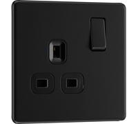 BG FFB21B Flatplate Screwless Single Socket 13A - Black Insert - Matt Black