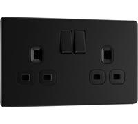 BG FFB22Bx5 Flatplate Screwless Double Socket 13A - Black Insert - Matt Black (5 Pack)