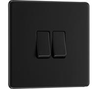 BG FFB42x5 Flatplate Screwless 20A 16AX 2 Way Double Light Switch - Matt Black (5 Pack)