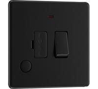 BG Electrical Switched Fused Connection Unit with LED Power Indicator and Flex Outlet, Fused Spur Switch, Double Pole, Screwless Front Plate, Slim Profile, Premium Flatplate, Matt Black, 13A, FFB53