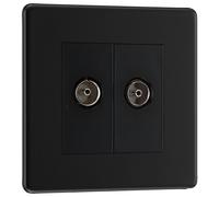 BG FFB61 Flatplate Screwless Double TV Aerial Socket - Black Insert - Matt Black