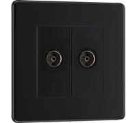 BG FFB63 Flatplate Screwless Isolated Double TV Aerial Socket - Black Insert - Matt Black