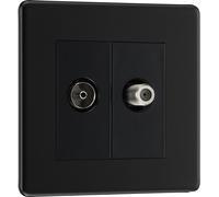 BG FFB65 Flatplate Screwless 2 Gang Satellite & Co-axial Socket - Matt Black