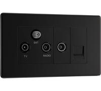 BG FFB68 Flatplate Screwless Triplex TV/FM/Sat Socket + Return & Tel. - Matt Black