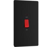 BG Electrical Large Cooker Control Switch Unit with LED Power Indicator, Double Plate, Double Pole, Screwless Front Plate, Premium Flatplate, Matt Black, 45A, FFB72