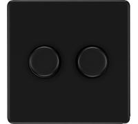 British General Bg Screwless Flatplate Matt Black, Double Dimmer Switch, 2 Way, Trailing Edge 200W
