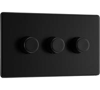 BG FFB83 Flatplate Screwless 2-Way Triple Intelligent Trailing Edge LED Dimmer Push On/Off - Matt Black