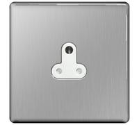 BG Flat Plate Brushed Steel Fbs29W 5A Unswitched Socket Round Pin White Surround