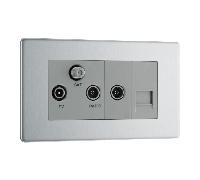 BG Flat Plate Brushed Steel Gr Tri Tv/Fm/Sat Skt+R&1G Tel Scr - FBS68