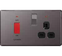 BG Flatplate Screwless 45A DP Switch With 13A Neon Socket Black Nickel