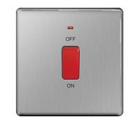 BG Flatplate Screwless 45A DP Switch With Neon Single Plate Brushed Steel