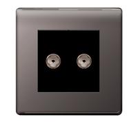 BG Flatplate Screwless Co-Axial Socket 2 Gang Black Nickel