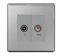 BG Flatplate Screwless Diplex TV/FM Socket 2 Gang Brushed Steel