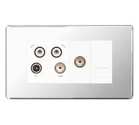 BG Flatplate Screwless Quadplex TV/FM/Sat (x2) + Return And 1 Gang Tel- Screened Chrome