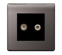 BG Flatplate Screwless Satellite Socket 2 Gang Black Nickel