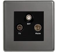 BG Flatplate Screwless Triplex TV/FM/Sat Black Nickel