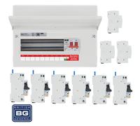 BG Fortress CF12MS9 12 Module 9 Way 100A Main Switch Consumer Unit with T2 SPD + 6 RCBOs & 3x CUA19 FREE Blanks