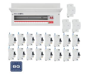 BG Fortress CF22MS19 22 Module 19 Way 100A Main Switch Consumer Unit with T2 SPD + 16 RCBOs & 3x CUA19 FREE Blanks