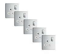 BG FPC21Wx5 Flatplate Screwless Single Socket 13A - White Insert - Polished Chrome (5 Pack)