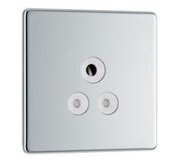 BG FPC29W Flatplate Screwless Unswitched Round Pin Socket 5A - White Insert - Polished Chrome