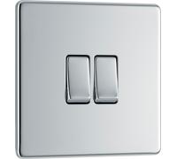 BG FPC42 Flatplate Screwless 20A 16AX 2 Way Double Light Switch - Polished Chrome