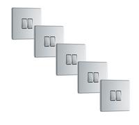 BG FPC42x5 Flatplate Screwless 20A 16AX 2 Way Double Light Switch - Polished Chrome (5 Pack)