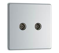 BG FPC61 Flatplate Screwless Double TV Aerial Socket - White Insert - Polished Chrome