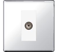 BG FPC62 Flatplate Screwless Isolated TV Aerial Socket - White Insert - Polished Chrome