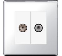 BG FPC65 Flatplate Screwless 2 Gang Satellite & Co-axial Socket - Polished Chrome
