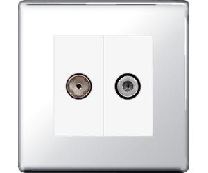 BG FPC65 Flatplate Screwless 2 Gang Satellite & Co-axial Socket - Polished Chrome