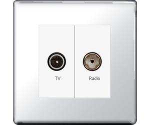 BG FPC66 Flatplate Screwless Diplex TV/FM Socket - Polished Chrome