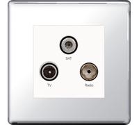 BG FPC67 Flatplate Screwless Triplex TV/FM/Sat Socket - Polished Chrome