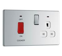 BG FPC70W Flatplate Screwless DP Cooker + Socket + Neon - White Insert - Polished Chrome