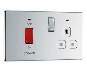 BG FPC70W Flatplate Screwless DP Cooker + Socket + Neon - White Insert - Polished Chrome