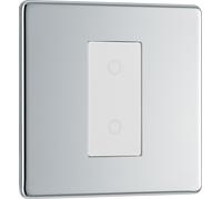 BG FPCTDM1W-K Flatplate Screwless 2-Way Master 200W Single Touch Dimmer Switch - Polished Chrome (White)