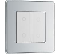 BG FPCTDM2W-K Flatplate Screwless 2-Way Master 200W Double Touch Dimmer Switch - Polished Chrome (White)