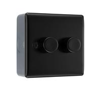 BG Electrical Intelligent Double Wall Dimmer Switch, 2 Way, Raised Profile, Round Edges, Nexus Metal, Matt Black, 200W, NFB82