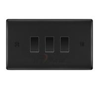 BG Matt Black 3 Gang light Switch in Double Format Custom Grid