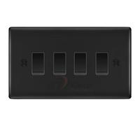 BG Matt Black 4 Gang Switch 1x Intermediate 3X 2 Way Light Switch Custom Grid