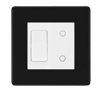 BG Matt Black Screwless 2 Gang Custom Switch 1x 2 Way Switch 1x Secondary Touch Dimmer White Inserts
