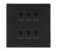 BG Matt Black Screwless 6 Gang Intermediate Light Switch - Custom Grid with Back Box | Modern Flush Mount Design | Complete Wiring Kit